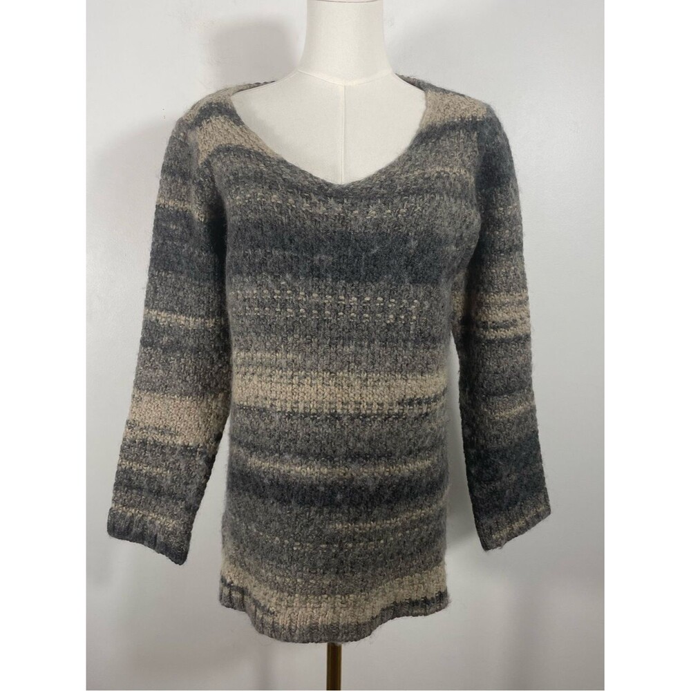 Elsamanda Made in Italy V Neck Gray & Beige Wool Blend Sweater Size M